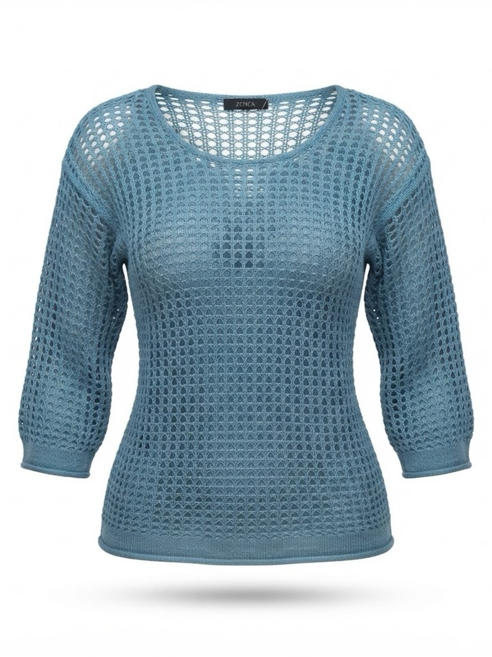 Zesica Women's Blue Open-Knit Pullover Sweater